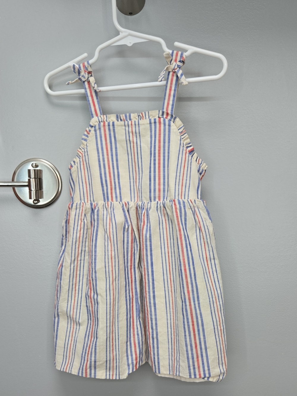 Cat & Jack Cream Striped Tie-Shoulder Romper with Blue & Red Stripes
